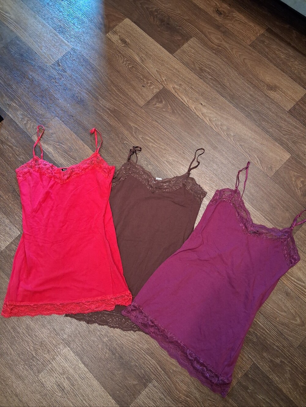 Y2k Bozzolo Lace-Trim Chemises in Red, Brown, Purple Set 3